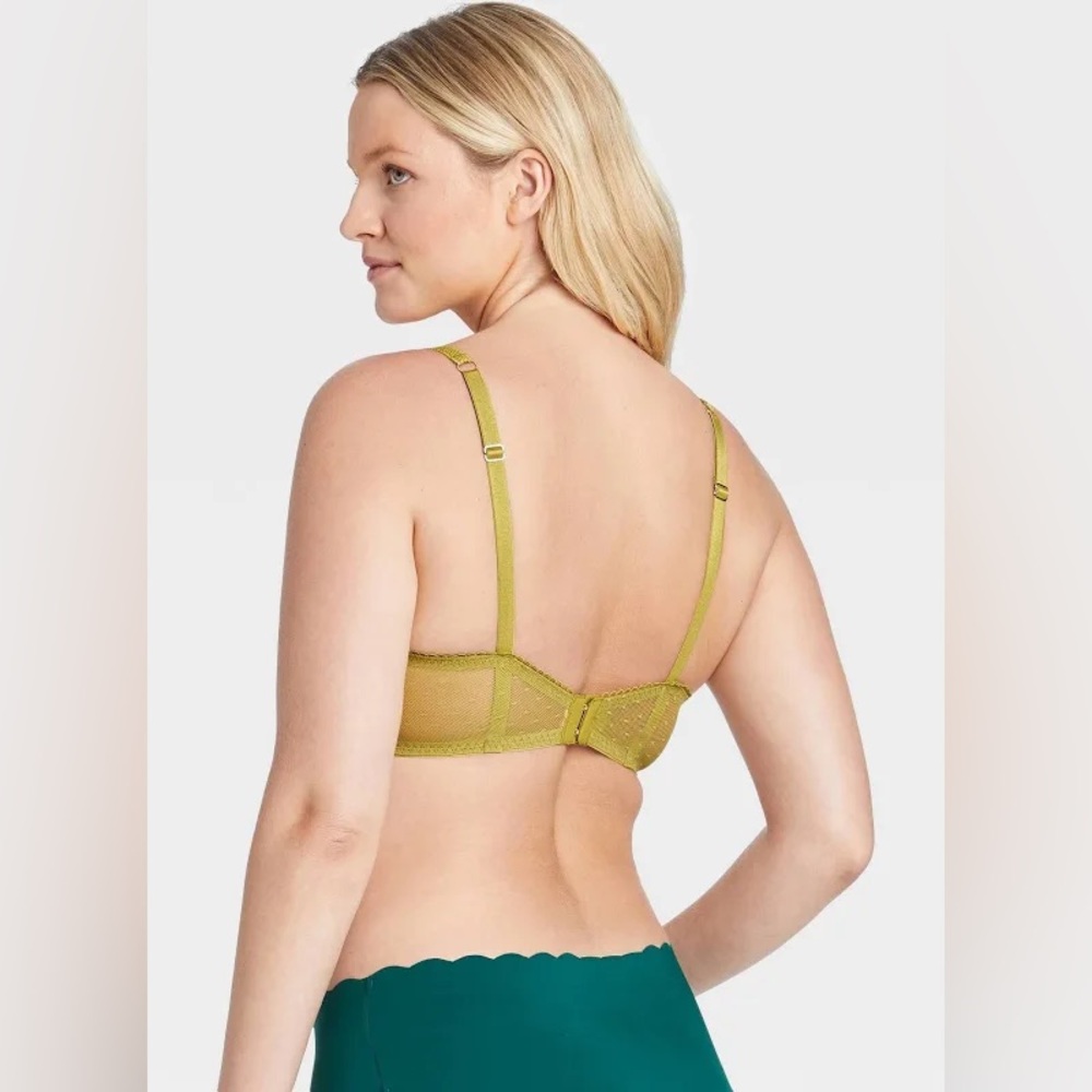Auden Lace & Mesh Olive Green Balconette Demi Unl… - image 4